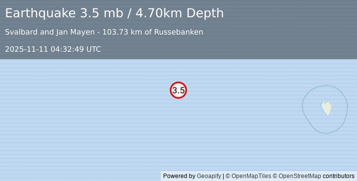Earthquake NORWEGIAN SEA (3.5 mb) (2025-11-11 04:32:49 UTC)