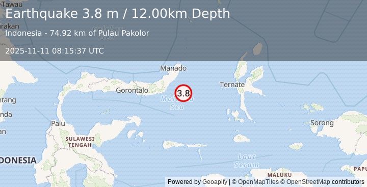 Earthquake MOLUCCA SEA (3.8 m) (2025-11-11 08:15:37 UTC)