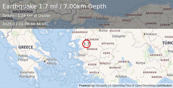 Earthquake WESTERN TURKEY (1.7 ml) (2025-11-11 08:34:34 UTC)