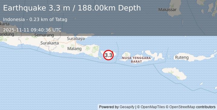 Earthquake BALI REGION, INDONESIA (3.3 m) (2025-11-11 09:40:36 UTC)