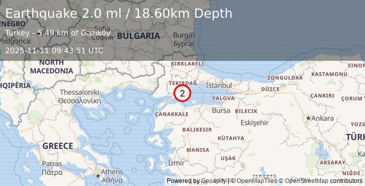 Earthquake WESTERN TURKEY (2.0 ml) (2025-11-11 09:43:51 UTC)