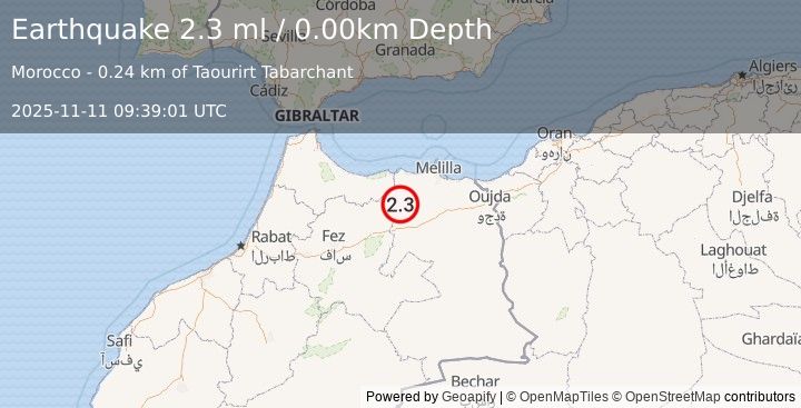 Earthquake MOROCCO (2.3 ml) (2025-11-11 09:39:01 UTC)