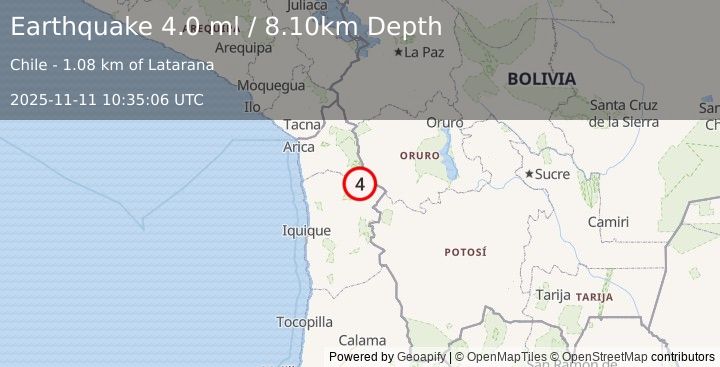 Earthquake TARAPACA, CHILE (4.0 ml) (2025-11-11 10:35:06 UTC)