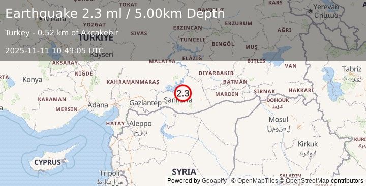 Earthquake EASTERN TURKEY (2.3 ml) (2025-11-11 10:49:05 UTC)