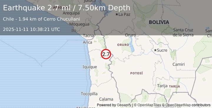 Earthquake TARAPACA, CHILE (2.7 ml) (2025-11-11 10:38:21 UTC)