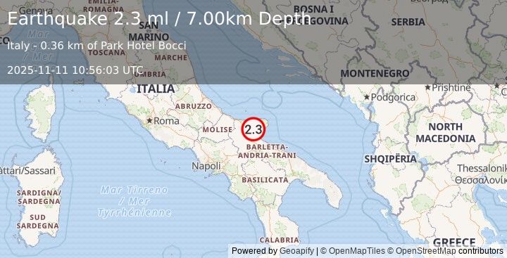 Earthquake SOUTHERN ITALY (2.3 ml) (2025-11-11 10:56:03 UTC)