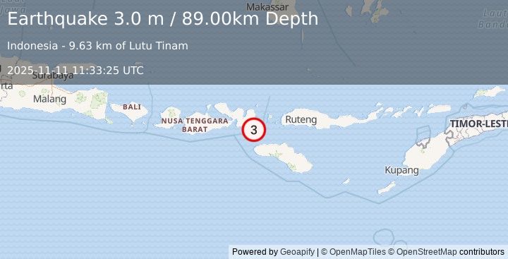 Earthquake FLORES REGION, INDONESIA (3.0 m) (2025-11-11 11:33:25 UTC)