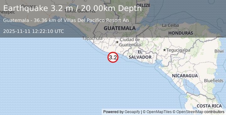 Earthquake OFFSHORE GUATEMALA (3.2 m) (2025-11-11 12:22:10 UTC)