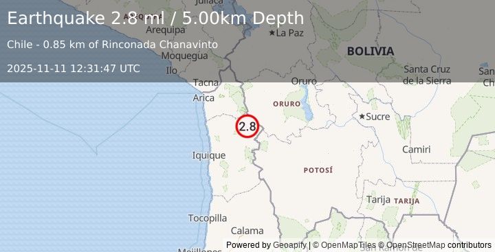 Earthquake TARAPACA, CHILE (2.8 ml) (2025-11-11 12:31:47 UTC)