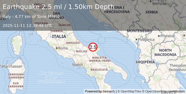 Earthquake SOUTHERN ITALY (2.5 ml) (2025-11-11 12:39:46 UTC)