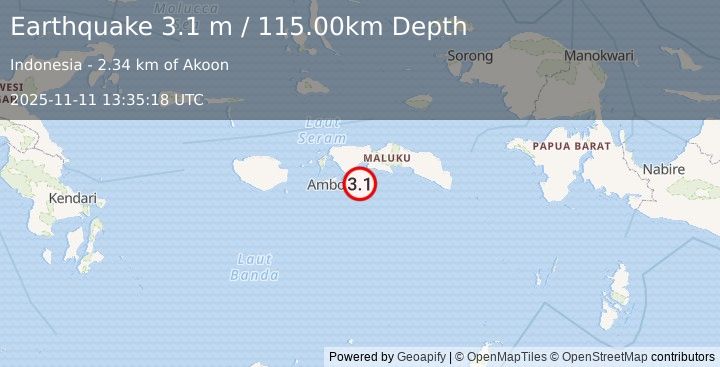 Earthquake SERAM, INDONESIA (3.1 m) (2025-11-11 13:35:18 UTC)