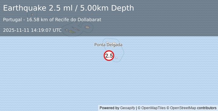 Earthquake AZORES ISLANDS, PORTUGAL (2.5 ml) (2025-11-11 14:19:07 UTC)