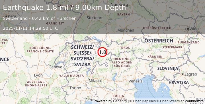Earthquake SWITZERLAND (1.8 ml) (2025-11-11 14:29:50 UTC)