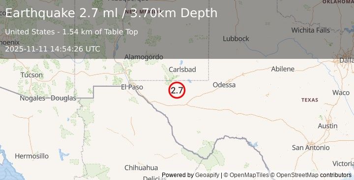 Earthquake WESTERN TEXAS (2.7 ml) (2025-11-11 14:54:26 UTC)