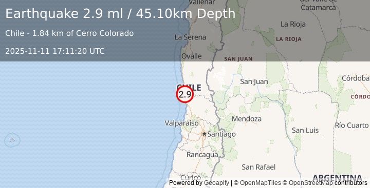 Earthquake COQUIMBO, CHILE (2.9 ml) (2025-11-11 17:11:20 UTC)