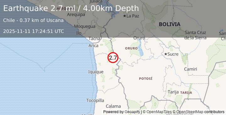 Earthquake TARAPACA, CHILE (2.7 ml) (2025-11-11 17:24:51 UTC)