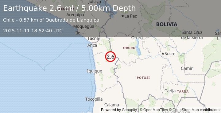 Earthquake TARAPACA, CHILE (2.6 ml) (2025-11-11 18:52:40 UTC)