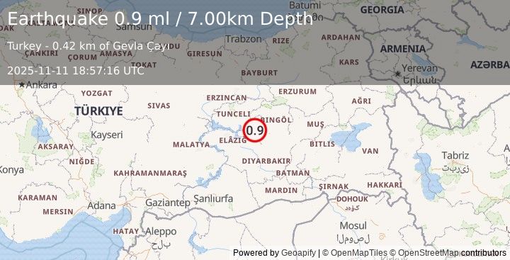 Earthquake EASTERN TURKEY (0.9 ml) (2025-11-11 18:57:16 UTC)