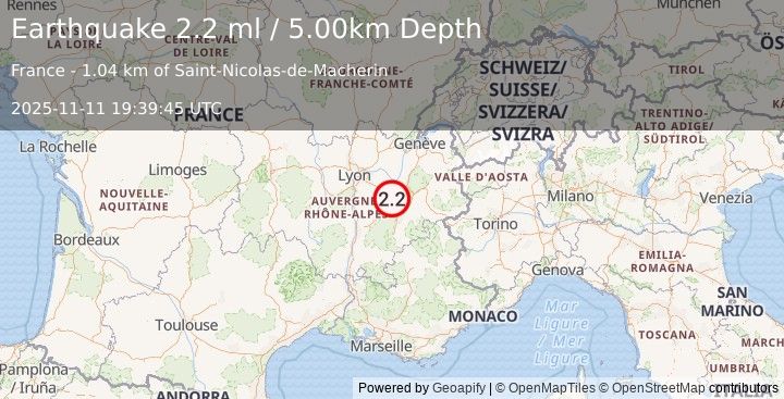 Earthquake FRANCE (2.2 ml) (2025-11-11 19:39:45 UTC)