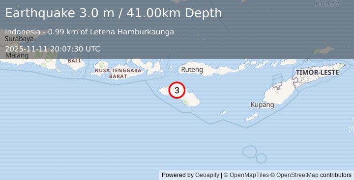 Earthquake SUMBA REGION, INDONESIA (3.0 m) (2025-11-11 20:07:30 UTC)