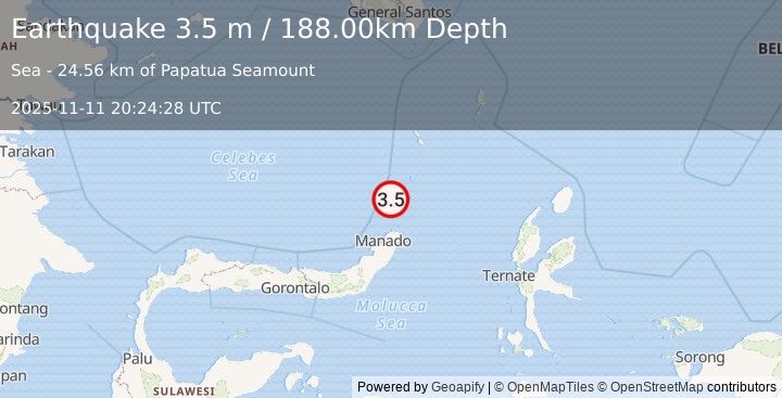 Earthquake KEPULAUAN SANGIHE, INDONESIA (3.5 m) (2025-11-11 20:24:28 UTC)