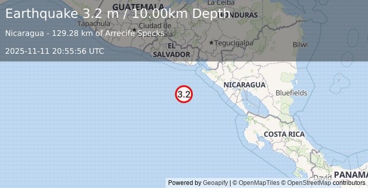 Earthquake OFF COAST OF CENTRAL AMERICA (3.2 m) (2025-11-11 20:55:56 UTC)