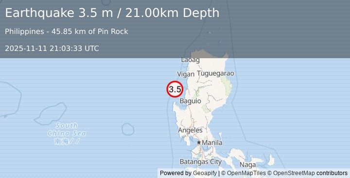 Earthquake LUZON, PHILIPPINES (3.5 m) (2025-11-11 21:03:33 UTC)