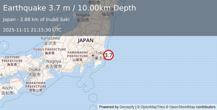 Earthquake NEAR EAST COAST OF HONSHU, JAPAN (3.7 m) (2025-11-11 21:15:30 UTC)