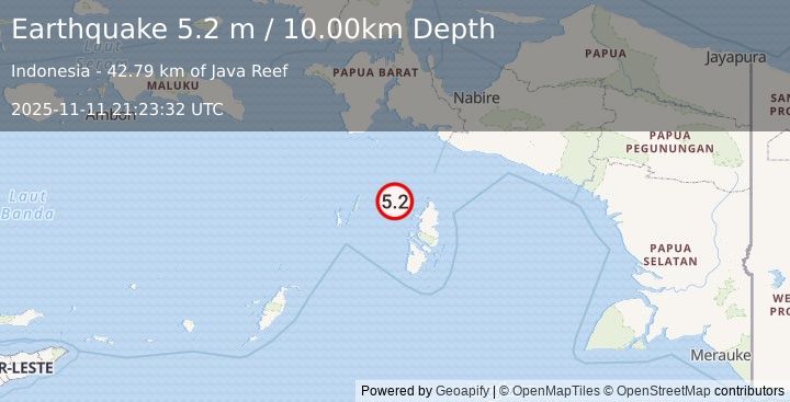 Earthquake KEPULAUAN KAI, INDONESIA (5.1 mb) (2025-11-11 21:23:31 UTC)