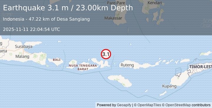 Earthquake FLORES SEA (3.1 m) (2025-11-11 22:04:54 UTC)
