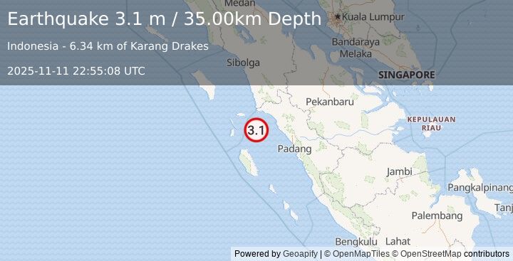 Earthquake SOUTHERN SUMATRA, INDONESIA (3.1 m) (2025-11-11 22:55:08 UTC)