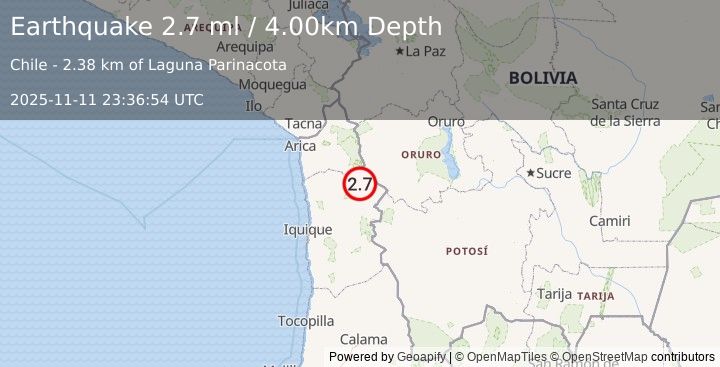 Earthquake TARAPACA, CHILE (2.6 ml) (2025-11-11 23:36:57 UTC)