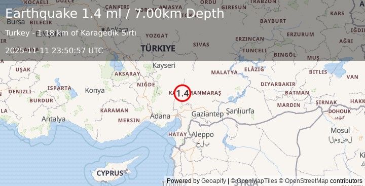 Earthquake CENTRAL TURKEY (1.4 ml) (2025-11-11 23:50:57 UTC)