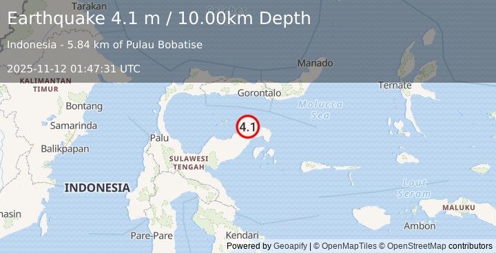 Earthquake SULAWESI, INDONESIA (4.1 m) (2025-11-12 01:47:31 UTC)