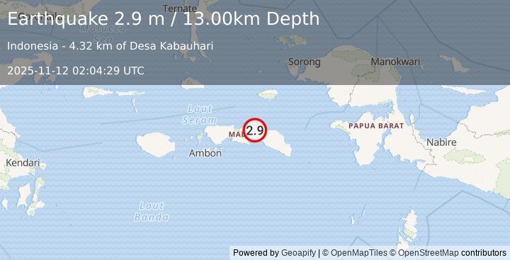 Earthquake SERAM, INDONESIA (2.9 m) (2025-11-12 02:04:29 UTC)
