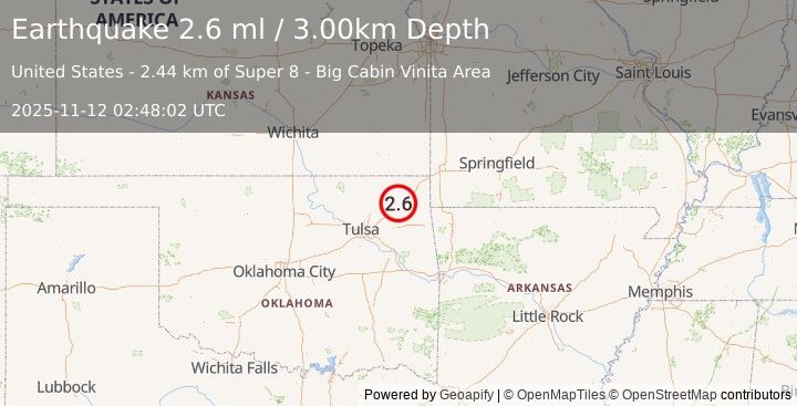 Earthquake OKLAHOMA (2.6 ml) (2025-11-12 02:48:02 UTC)
