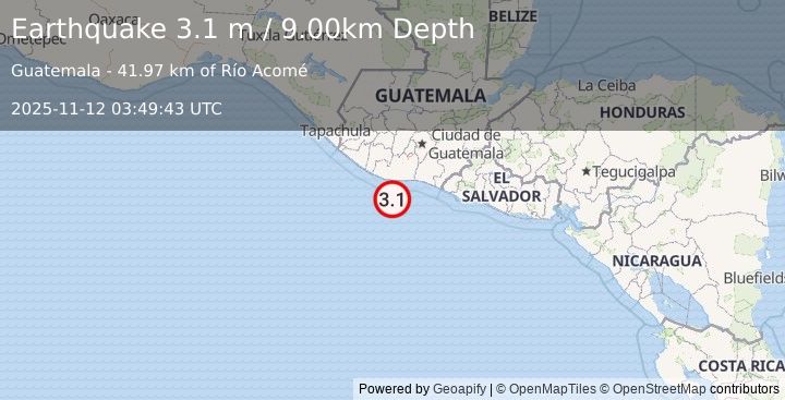 Earthquake OFFSHORE GUATEMALA (3.1 m) (2025-11-12 03:49:43 UTC)
