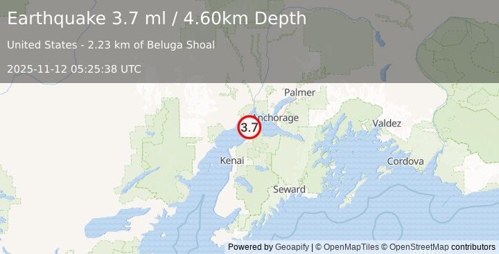 Earthquake SOUTHERN ALASKA (3.7 ml) (2025-11-12 05:25:39 UTC)