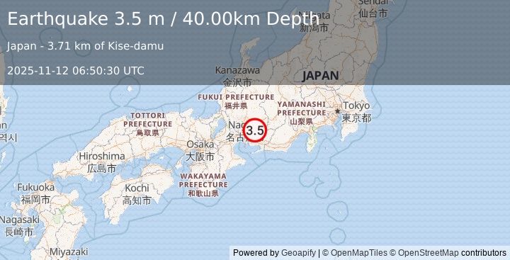 Earthquake EASTERN HONSHU, JAPAN (3.5 m) (2025-11-12 06:50:30 UTC)