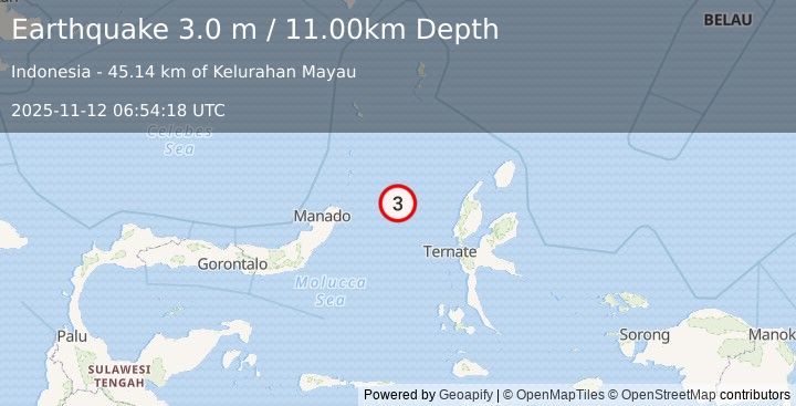 Earthquake MOLUCCA SEA (3.0 m) (2025-11-12 06:54:18 UTC)