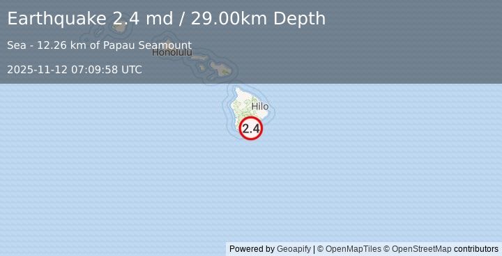 Earthquake ISLAND OF HAWAII, HAWAII (2.4 md) (2025-11-12 07:09:58 UTC)