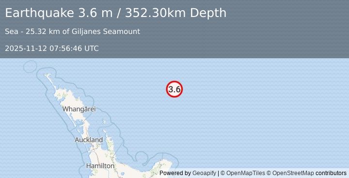 Earthquake SOUTH OF KERMADEC ISLANDS (3.6 m) (2025-11-12 07:56:46 UTC)