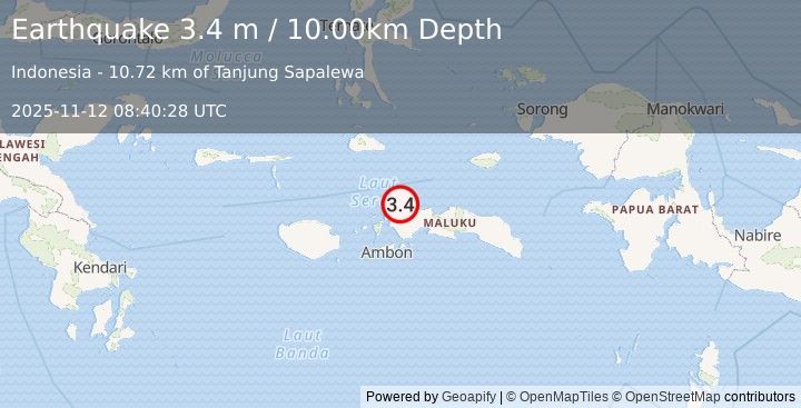 Earthquake CERAM SEA, INDONESIA (3.4 m) (2025-11-12 08:40:28 UTC)