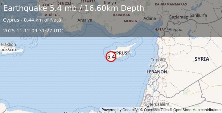 Earthquake CYPRUS REGION (5.7 mb) (2025-11-12 09:31:27 UTC)