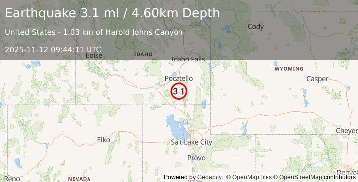 Earthquake SOUTHERN IDAHO (3.1 ml) (2025-11-12 09:44:11 UTC)