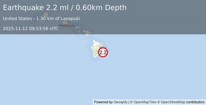 Earthquake ISLAND OF HAWAII, HAWAII (2.2 ml) (2025-11-12 09:53:56 UTC)