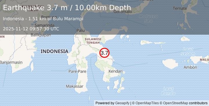 Earthquake SULAWESI, INDONESIA (3.7 m) (2025-11-12 09:57:30 UTC)