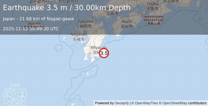 Earthquake KYUSHU, JAPAN (3.5 m) (2025-11-12 10:49:30 UTC)