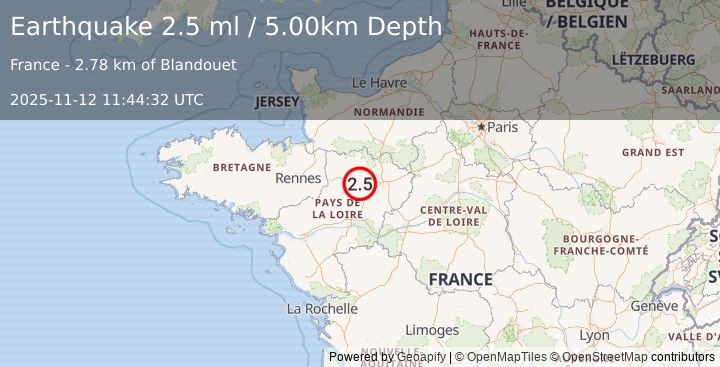 Earthquake FRANCE (2.5 ml) (2025-11-12 11:44:32 UTC)