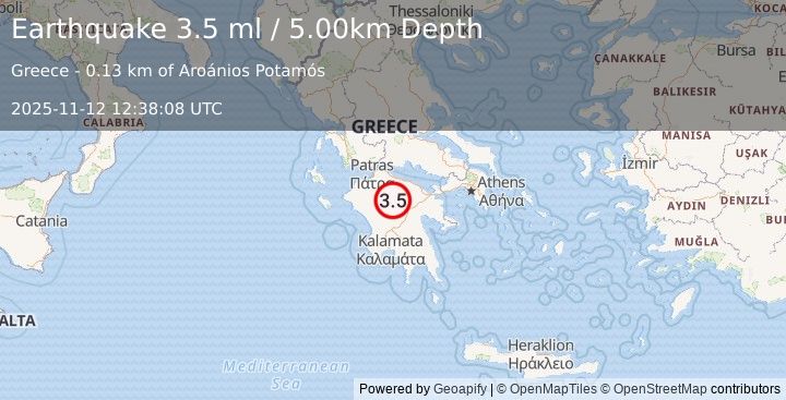 Earthquake SOUTHERN GREECE (3.5 ml) (2025-11-12 12:38:08 UTC)